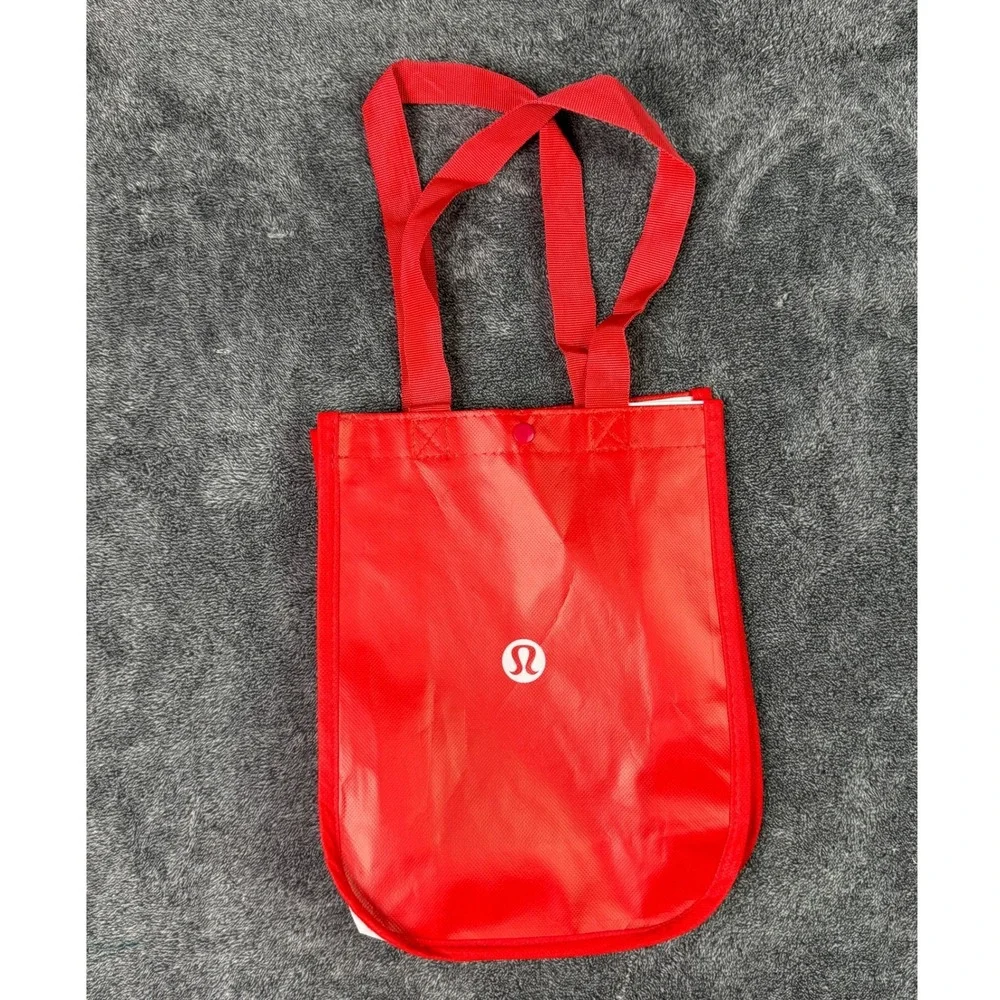 Lululemon Athletica Small Red Reusable Tote Bag Logo Snap Closure Eco Friendly